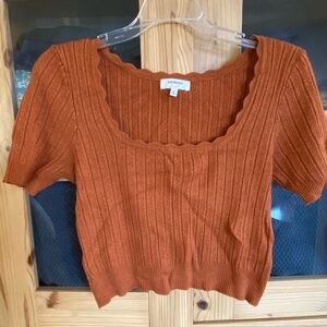 Wekend Women's Scalloped Orange Crop Top